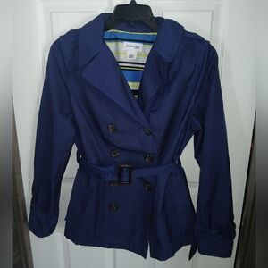 St John's Bay Women's Double Breasted Blue Belted Trench Coat Size L